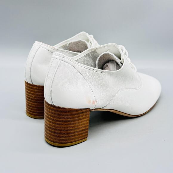 Repetto Shoes Womens 7 White Leather Lace Up Oxford Pump Block Heel Balletcore - Picture 9 of 14